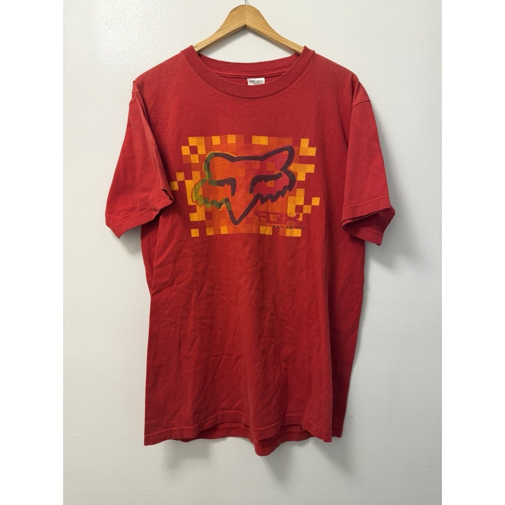 Vintage Fox Racing Motocross Red T Shirt Men's Size Large Big Center Logo Y2K